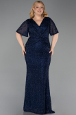 Long Navy Blue Beaded Plus Size Evening Gown ABU6129