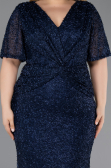 Long Navy Blue Beaded Plus Size Evening Gown ABU6129