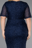 Long Navy Blue Beaded Plus Size Evening Gown ABU6129