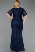 Long Navy Blue Beaded Plus Size Evening Gown ABU6129