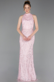 Powder Color Halter Neck Long Beaded Mermaid Evening Gown ABU4791