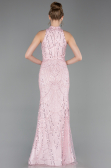Powder Color Halter Neck Long Beaded Mermaid Evening Gown ABU4791