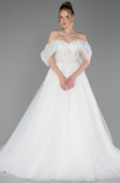 White Floral Boat Neck Glitter Long Wedding Dress ABG100
