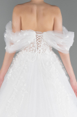 White Floral Boat Neck Glitter Long Wedding Dress ABG100
