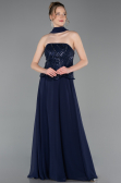 Long Navy Blue Chiffon Evening Dress ABU6150