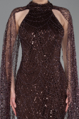 Long Brown Beaded Evening Dress ABU6154