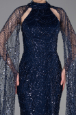 Long Navy Blue Beaded Evening Dress ABU6154