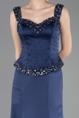 Long Navy Blue Satin Mermaid Prom Dress ABU6155