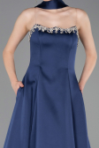 Long Navy Blue Satin Evening Dress ABU6156