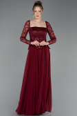 Long Burgundy Chiffon Evening Dress ABU6157