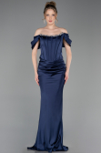Long Navy Blue Satin Mermaid Prom Dress ABU6090