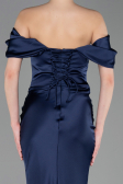 Long Navy Blue Satin Mermaid Prom Dress ABU6090