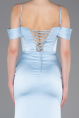 Long Light Blue Satin Prom Gown ABU6158