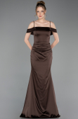 Long Brown Satin Prom Gown ABU6158