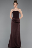 Long Dark Brown Satin Prom Gown ABU6096