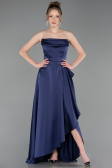 Long Navy Blue Satin Prom Gown ABU6130
