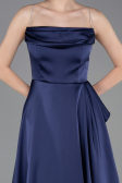 Long Navy Blue Satin Prom Gown ABU6130