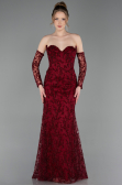 Long Burgundy Laced Evening Dress ABU6159