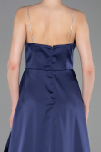 Long Navy Blue Satin Prom Gown ABU6130