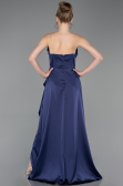 Long Navy Blue Satin Prom Gown ABU6130