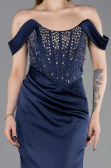 Long Navy Blue Satin Mermaid Prom Dress ABU6166