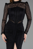 Long Black Dantelle Evening Gown ABU6169