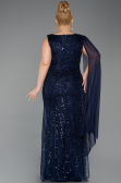 Long Navy Blue Beaded Plus Size Evening Gown ABU6133