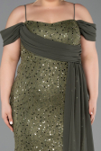 Long Olive Drab Scaly Plus Size Evening Gown ABU6134