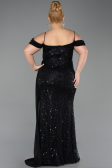 Long Black Scaly Plus Size Evening Gown ABU6134