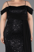 Long Black Scaly Plus Size Evening Gown ABU6134