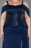 Long Navy Blue Chiffon Plus Size Evening Dress ABU6184
