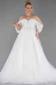 White Lace Off The Shoulder Long Plus Size Wedding Dress ABG028