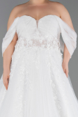 White Lace Off The Shoulder Long Plus Size Wedding Dress ABG028
