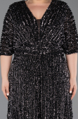 Black-Silver Long Scaly Plus Size Evening Gown ABU5846