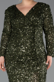 Long Olive Drab Scaly Plus Size Evening Dress ABU6074