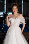 White Floral Boat Neck Glitter Long Wedding Dress ABG100
