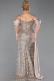 Beige Boat Neck Long Sequined Plus Size Evening Gown ABU4086