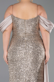 Beige Boat Neck Long Sequined Plus Size Evening Gown ABU4086