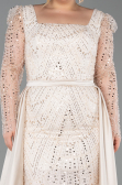 Beige Long Beaded Plus Size Engagement Dress ABU4761
