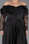 Long Black Satin Formal Plus Size Dress ABU5261