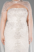 Long Beige Beaded Plus Size Evening Dress ABU6162