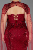Long Burgundy Beaded Plus Size Evening Dress ABU6162