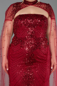 Long Burgundy Beaded Plus Size Evening Dress ABU6162