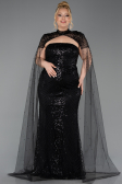 Long Black Beaded Plus Size Evening Dress ABU6162