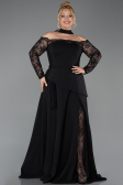 Long Black Dantelle Plus Size Evening Dress ABU5657