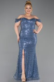 Long Indigo Scaly Plus Size Evening Gown ABU6098