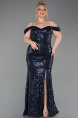 Long Navy Blue Scaly Plus Size Evening Gown ABU6098