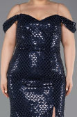 Long Navy Blue Scaly Plus Size Evening Gown ABU6098