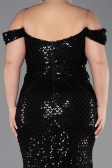 Long Black Scaly Plus Size Evening Gown ABU6098