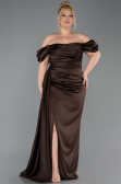 Brown Long Satin Plus Size Evening Dress ABU1626